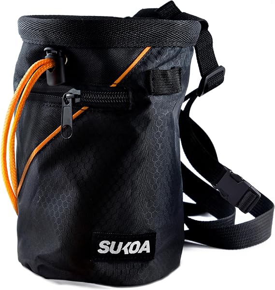 Chalk Bag for Rock Climbing - Rock Climbing Gifts Gear Accessories - Quick-Clip Belt, Large Zippered Pockets & Brush Holder - Weight Lifting, Gym, Bouldering, Disc Golf, Wall, Rock Climbing Chalk Bag