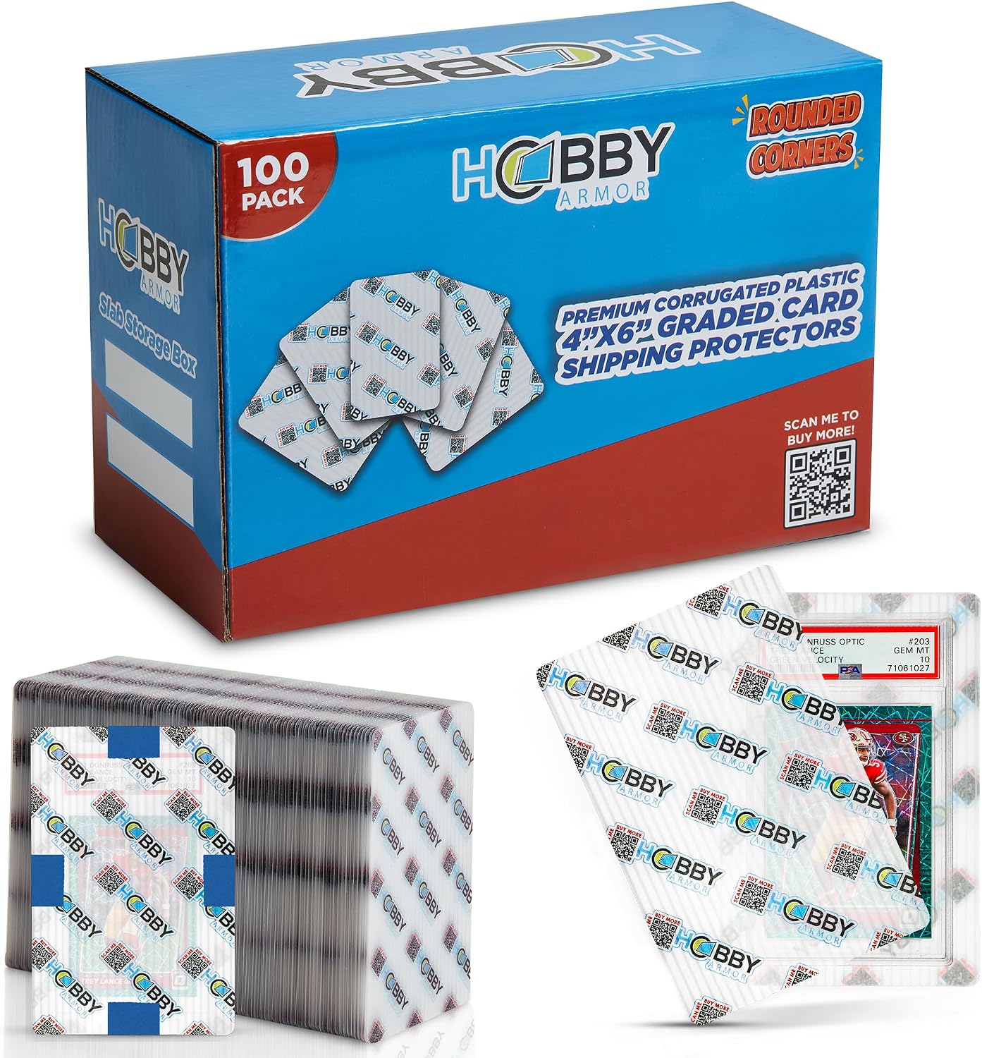 Plastic Graded Trading Card Shipping Protector by Hobby Armor, 4" x 6" with Rounded Corners, Translucent and Vibrant Multi-Color Card Protector to Guard Cards from Dings, Cardboard Alt 100 Pack