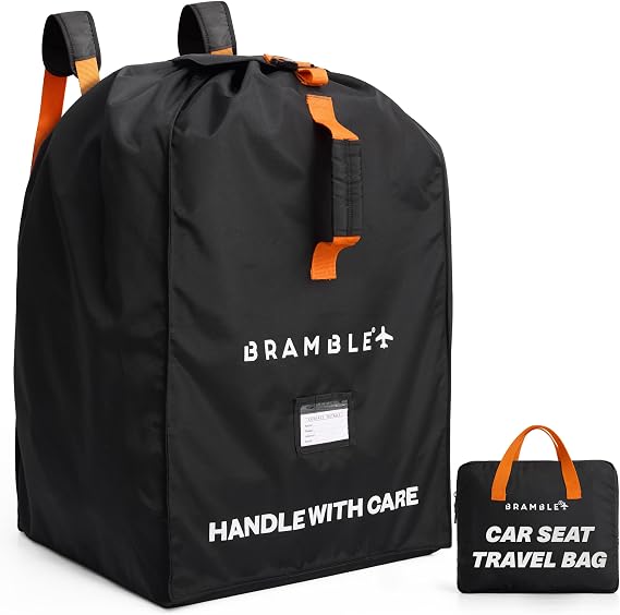 Bramble - Car Seat Travel Bag for Airplane Gate Check - Water Resistant Ballistic Nylon Car Seat Bag with Padded Neoprene Straps, Carry Pouch & ID Window - 31.5 x 18 x 18 Inches (Black)