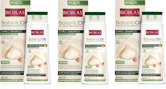 BIOBLAS 3 x Garlic Shampoo 500 ml Bioblas, Odourless, Anti Hair Loss Women and Men Mega Pack