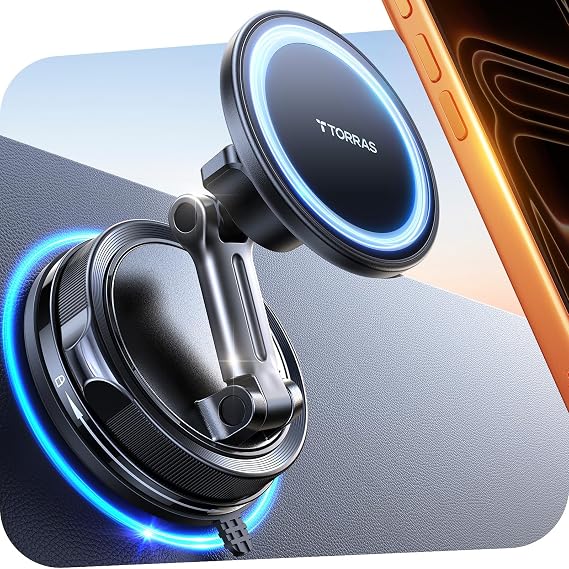 TORRAS 2026 Vacuum for Magsafe Car Mount98+LBS Strongest Suction & Ultra Magnet Magnetic Phone Holders for Your Car, 360 Adjustable Car Phone Holder Mount for iPhone 17 Pro Max 16 15 14 13 12