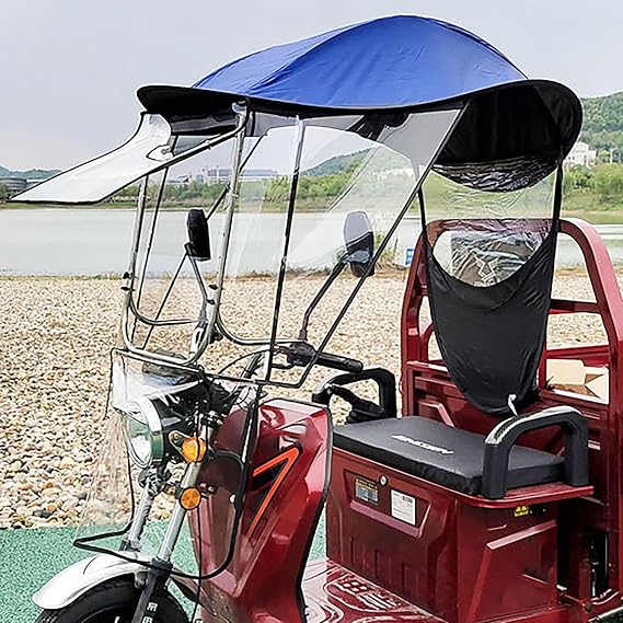 Electric Tricycle Cover, Trike Cover with Awning Cover, Waterproof Oxford Cloth Awning, Easy Entry and Exit Cover, Equipped with Safety Warning Strips(Blue)