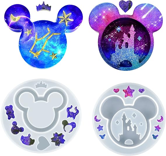 Palksky 2 PCs Resin Molds for Cute Mouse Head Silicone Castle Bow Shaped Epoxy Casting Mold Christmas Resin Molds for DIY Keychain Hanging Pendant Jewelry Decorations