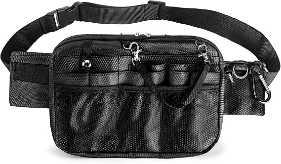 Nurse Fanny Pack with Stethoscope Holder - Medical Bag, Pocket Organizer, Utility Pack for Work Tools, Vet Tech and Teacher Tool Belt (Black)