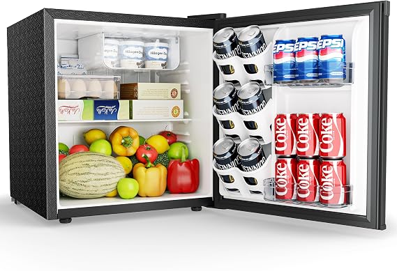 EUHOMY 46L Mini Fridge - Small Table Top Fridge with Reversible Door & Chiller Box, 7-Level Adjustable Thermostat, Low Noise (38 dB) - Perfect for Bedroom & Office, Energy Efficient, Black [Energy Class E]