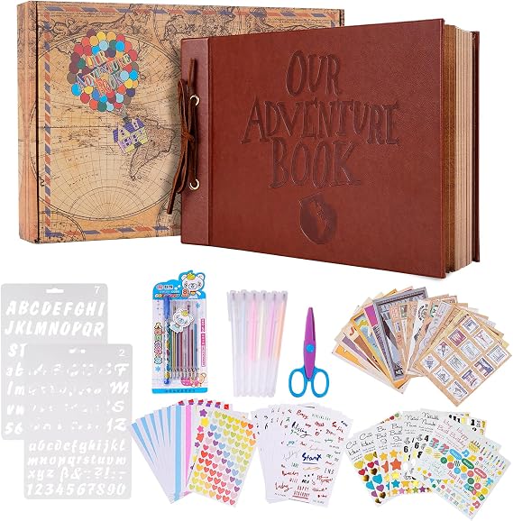 Our Adventure Book Scrapbook Photo Album, 30 x 19cm 80 Pages, Leather Hard Cover Travel Scrapbook with Luxury DIY Accessories Kit for Anniversary, Wedding, Christmases, Valentines' gifts