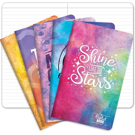 Elan Publishing Company Field Notebook/Journal - 5"x8" - Watercolor Inspiration Covers - Lined Memo Book - Pack of 5