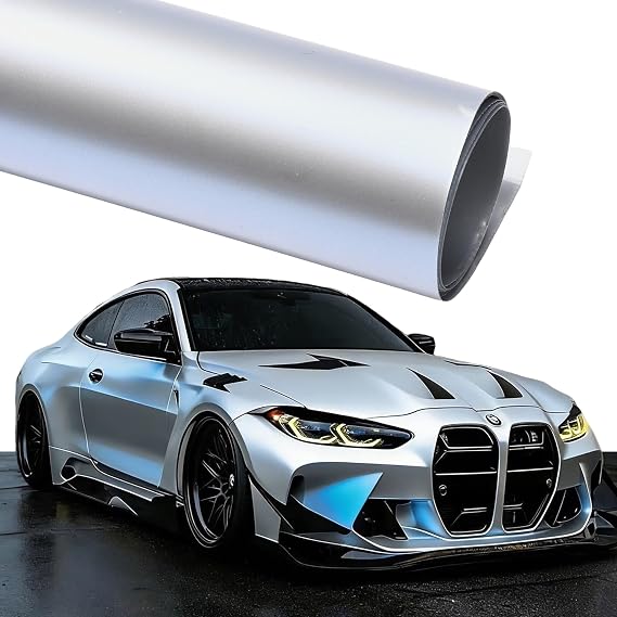 Silver to Ice Blue Chameleon Metallic Vinyl Wrap, Self-Adhesive Chameleon Satin Pearl Silver Blue Color Shift Car Film with Air Release Technology for DIY Auto Vehicle Wrap, 59.84" x 11.81"