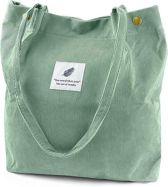 Ayieyill Corduroy Tote Bag for Women Canvas Shoulder Cord Purse with Inner Pocket