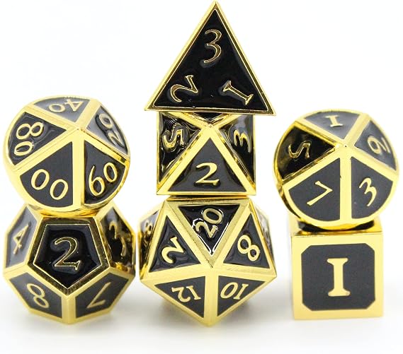HEIMDALLR Metal D&D Dice Set 7 pcs - Dice Box & Velvet Dice Bag; Metal DND Dice Set D&D (Dungeons and Dragons) w D20 - Blacksmith Craft Dice (Obsidian)