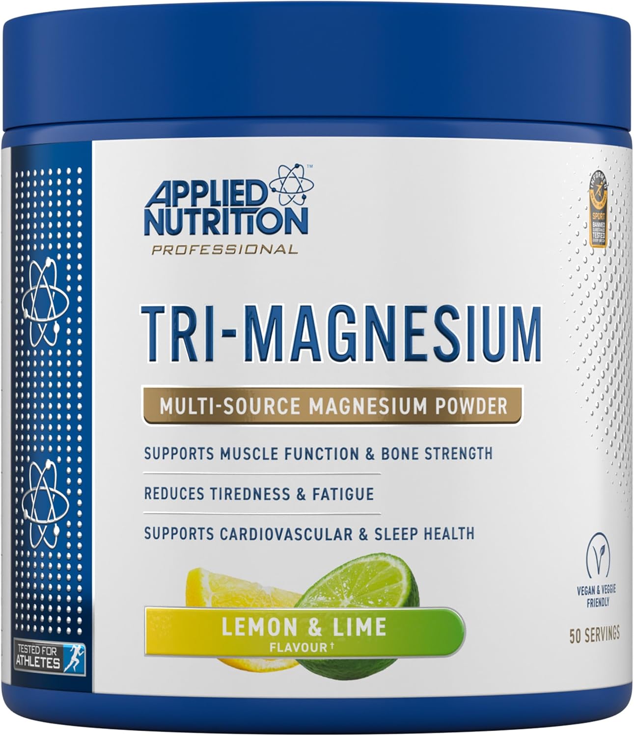 Applied Nutrition Tri-Magnesium Powder 3 in 1 - Magnesium Glycinate Supplements for Bone, Muscle, Nervous System Sleep Health - 300 mg per Serving 200g - 50 Servings Lemon & Lime