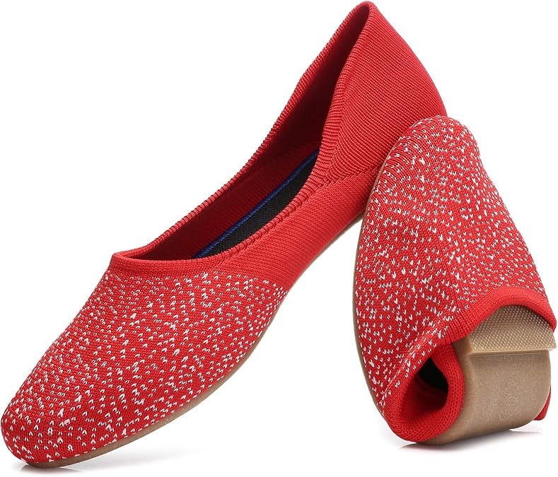 HEAWISH Womens Comfortable Flats Shoes Round Toe Slip On Mesh Black Dress Shoes Ballet Flats(Red, US10)