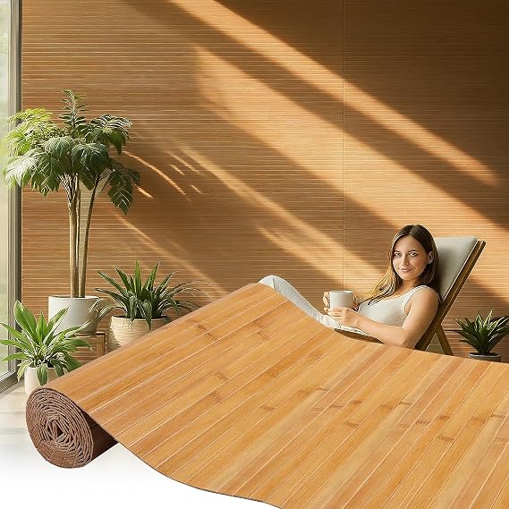 Bamboo Wall Panels for Interior Wall Decor: Natural Flexible Pole Wrap Decorative Wall Panel, Wainscoting Wall Cladding Paneling for Living Room,Bedroom,Office,Ceiling,Kitchen 2.3ft X 8ft