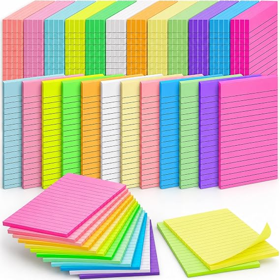 60 Pack Large Sticky Notes Bulk 4x6 Inch Lined Memo Pads 12 Colors