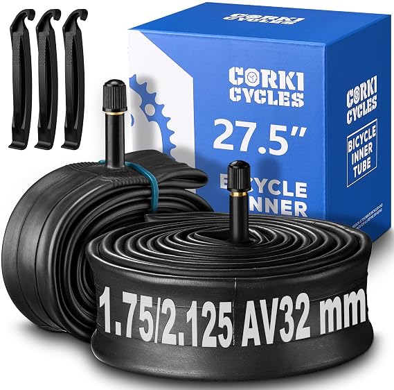Corki Cycles 27.5 Mountain Bike Tube 27.5 x 1.75 1.9 1.95 2.0 2.1 2.125 2.2 2.25 2.3 2.35 2.4 Presta/Schrader Valve, Butyl Rubber 650B Bike Inner Tube 2 Pack