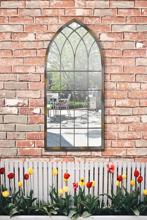 MirrorOutlet Large Outdoor Home And Garden Mirror Rustic Gothic Design 3ft9 x 1ft8 (115cm x 50cm) Silver, GMA002-A