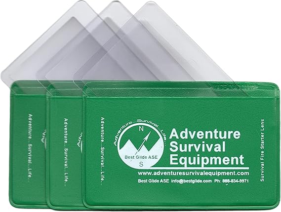 Best Glide ASE Credit Card Size Fresnel Lens Fire Starter and Magnifier Lenses (3 Pack - Green)