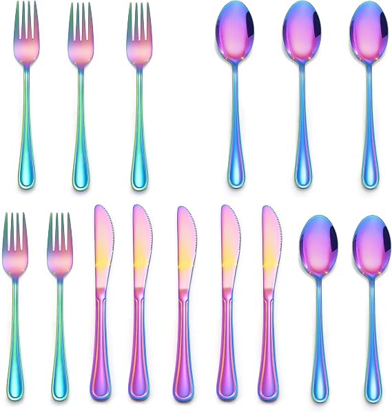 LIANYU 15-Piece Rainbow Kids Silverware Set, Toddler Utensil Flatware Set