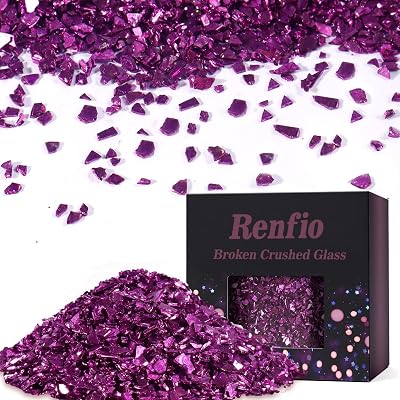 Renfio Glitter Shards, 3.5oz 100g Crushed Glass Glitter 2-3.5mm Metallic Sprinkles Chunky Glitter Broken Glass Crystals Chips for Resin Craft Epoxy DIY Vase Phone Case Nail Art - Violet