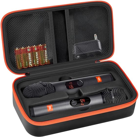 Wireless Microphone Case Compatible with JBL Wireless Two Microphone System, Handheld Dual Mic Travel Bag for Singing or Karaoke for Receivers, Adapters, AA Batteries
