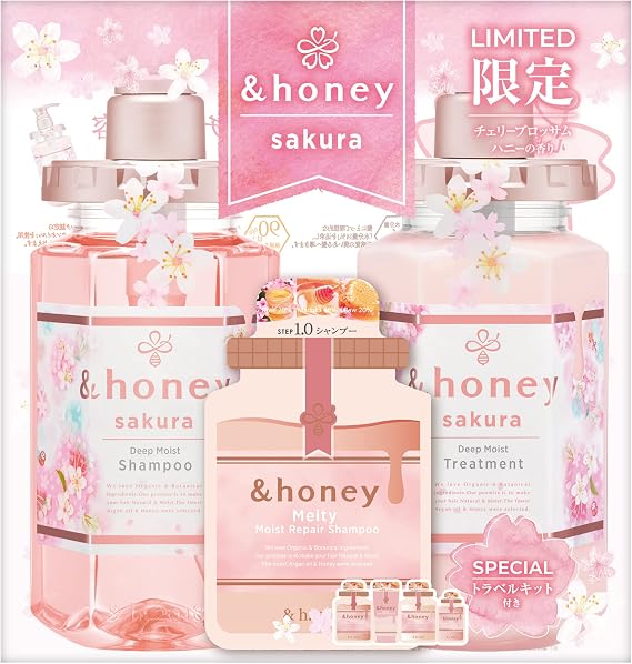 Limited Design Sakura 2023 Limited & honey Sakura Deep Moisture Limited Pair Set Shampoo/Treatment/4 Step Travel Kit | Shampoo & Conditioner Set