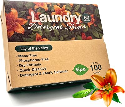 SIPA Laundry Detergent Sheets - 50 Sheets, 100 Loads, Lily of the Valley, Eco-Friendly, Phosphorus-Free