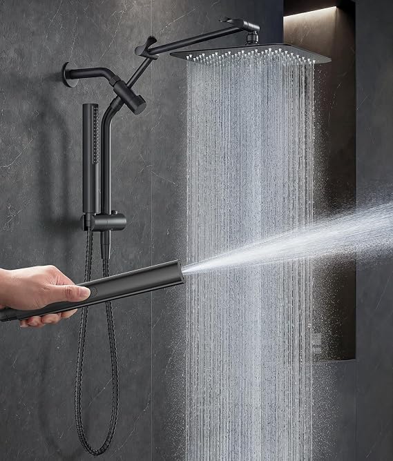 Veken All Metal 10" Luxurious Rain Shower Head with Handheld Spray,Square