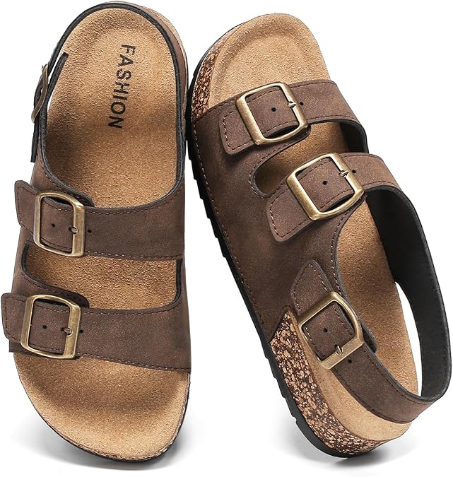 Cork Sandals with Back Strap for Men and Women, Ankle Strap Footbed Sandals