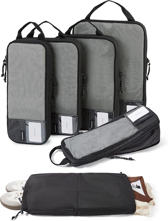 BAGSMART 6 Set Travel Organizer Cubes - Packing Cubes for Suitcases - Polyester, Rectangular, Zipper Closure - Black - Lightweight, Compression - Travel Accessories