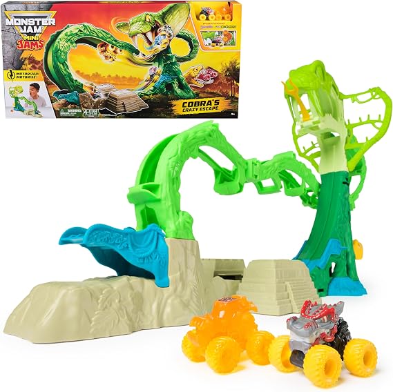 Monster Jam Mini Jams, Cobra’s Crazy Escape 71,1 cm Motorised Playset, 2 Exclusive Die-Cast ThunderROARus and JCB Digatron Monster Trucks, Kids Toys for Boy and Girls Ages 3 and up