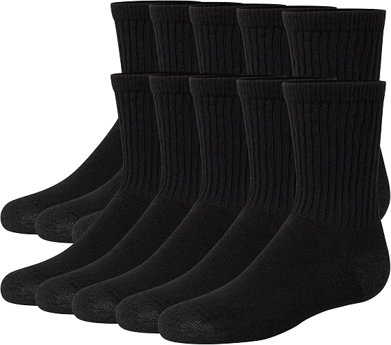 Hanes Kids' Uniform Crew Socks Pack, 10-pack, Moisture-wicking, Cushioned, Stretch Kids' Socks for School