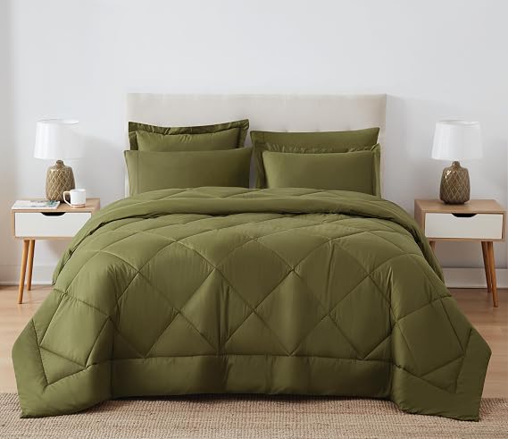 CANNON Solid Oversized Percale Olive Green King 3 Piece Comforter Set