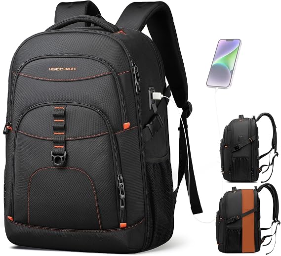 Travel Laptop Backpack for Men, 17.3 Inch Expandable Heavy Duty Computer Backpack, Large Business Work Bags with Dual USB A&C Charging Port, Black