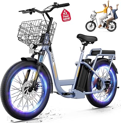 Caroma Peak 5008001200W Electric Scooter with Seat, 20 Off-Road Tires, 152530Miles Range, 20MPH Top Speed, Adjustable Electric Scooter for Adults with Basket, Adults Electric Bike for Commuting