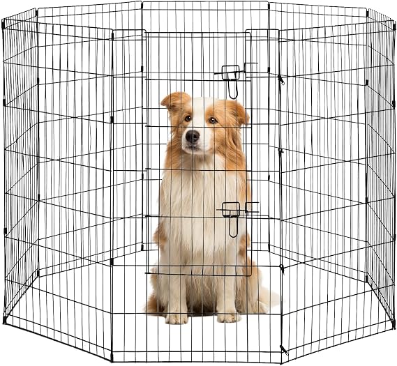 BestPet | Foldable Dog Playpen | 48 Inch, 8 Panels | Metal Pet Exercise Pen | Indoor Outdoor Portable Dog Fence with Door | Removable, Rust-Resistant Secure Pet Kennel | Easy to Assemble