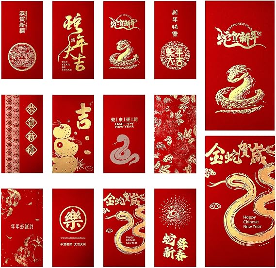 Faccito 72 Pcs Snake Chinese New Year Red Envelopes Lunar Money Envelopes New Year Hong Bao Spring Festival Red Packet with Different Snake Pattern Decoration, 6.5 x 3.5 Inches