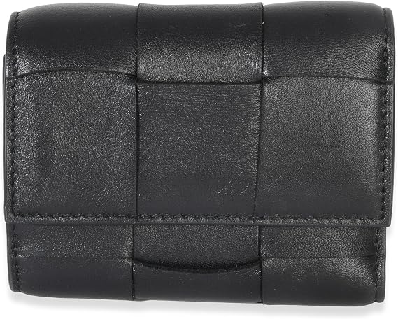 Pre-Loved Black Cassette Intrecciato Trifold Wallet Black