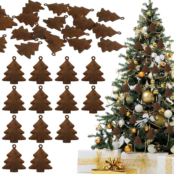 Yaocom 48 Pcs Rusty Christmas Bell Decorations Rusty Xmas Tree Metal Sleigh Bells with Jute Rope DIY Farmhouse Rustic Jingle Bells for Christmas Winter Fireplace Front Door Window Ornaments