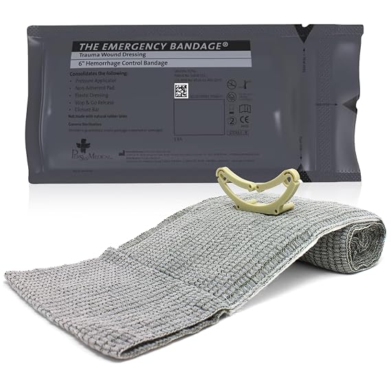 Israeli Compression Bandage 6" Tactical Emergency Trauma Dressing for Bleeding Control, First Aid & EMS Use Black