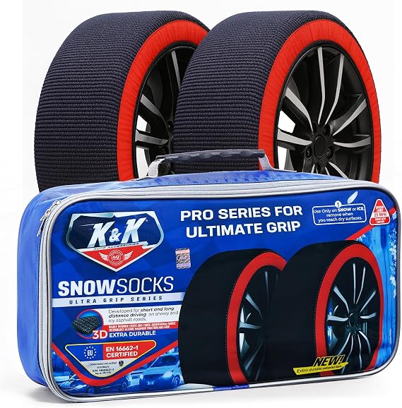 K&K Auto Snow Socks for Tires Pro Series for Ultimate Grip Approved Snow Chain Alternative Traction Device Tire Sock for Pickup Truck SUV Van Winter Travel Accessory Emergency Kit 3XL (2pcs)