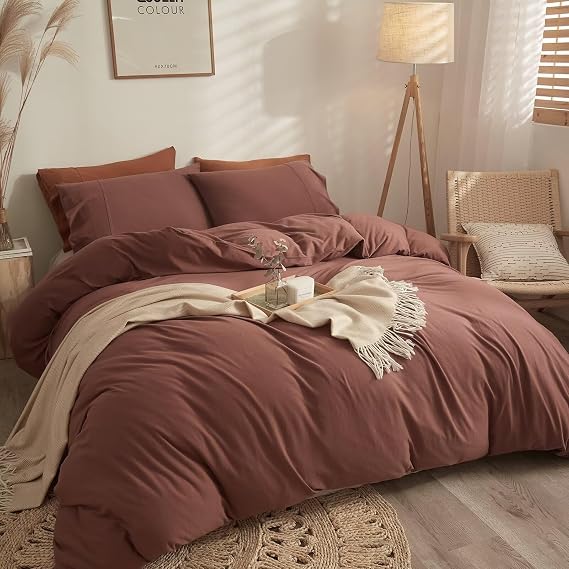 Red Duvet Cover Set Twin Size for All Season,Bedding Set 3 Pcs(1 Duvet Cover with 2 Pillowcases) for Girl Women,Soft Breathable Jersey Knit Cotton Solid Comforter Covers 68"X86"