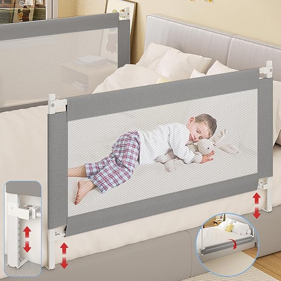 Bed Rail for Toddlers, Detachable Baby Bed Rail Guard, Suitable for Queen, Full, Bed Rails with Y-Shaped Base for Toddlers and Baby(Grey, 60", 1 Side)