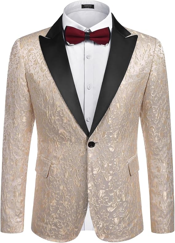 COOFANDY Mens Floral Tuxedo One Button Luxury Shiny Blazer Dinner Party Prom Wedding Suit Jacket