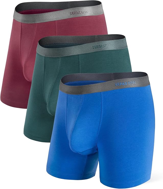 Separatec Men's Boxer Briefs Dual Pouch, Stretch Underwear Bamboo Fibre Moisture-Wicking Breathable Smooth Mens Boxer Shorts Long Multipack