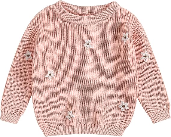 Toddler Baby Girl Boy Sweater Long Sleeve Chunky Knit Sweatshirt Flower Warm Pullover Top Cute Fall Winter Clothes