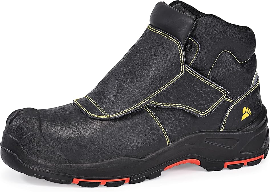 SAFETOE Schweißen Arbeitsstiefel-Arbeitsstiefel-M-8387 S3 ESD Rindsleder Schweißer Sicherheitsschuhe 300 ℃ Hitzefunken beständige Stich und Spitze Schutzabdeckung Gummi Sohle zusammengesetzte Zehe