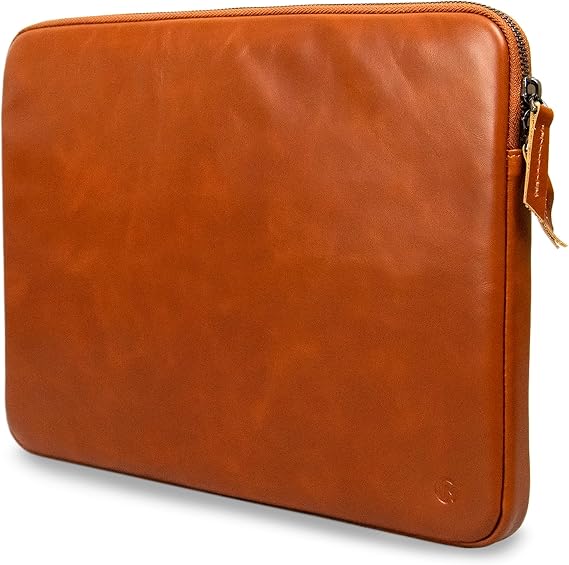 Casemade 本革ノートパソコンケース/ファスナー式フォリオバッグ インナーポケットとウールの裏地付き Apple MacBook、HP、Dell、Asus、Levovoに対応 16インチ - タン