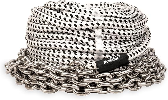 Double-Braided Nylon Windlass Anchor Rope with Stainless Steel Chain Prespliced 1/4" HT G4 Chain 150 ft or 200 ft Rode 15 ft Chain 1/2" Rope Ready for Windlass Use