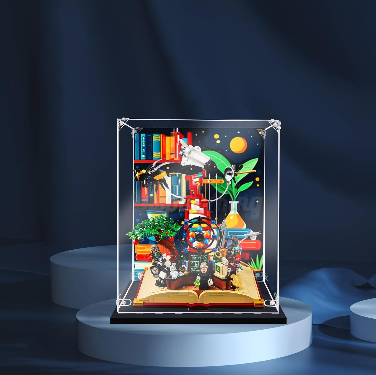 Acrylic Display case with Screw for Lego® The Evolution of STEM 21355(Lego Set is not Included) (with Background)