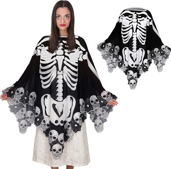 Halloween Lace Poncho Plus Size Halloween Skeleton Cape Women